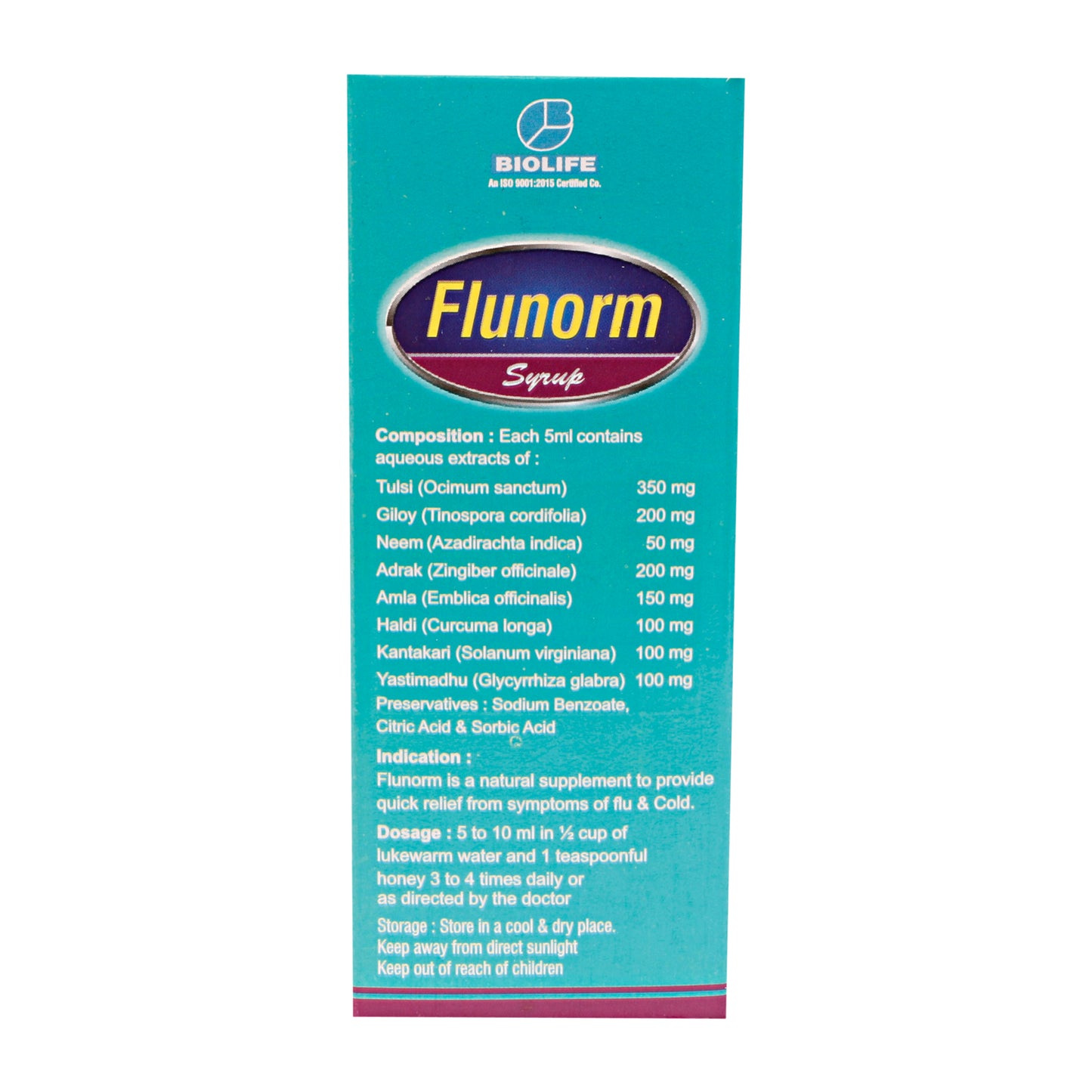FLUNORM SYRUP| Quick and Natural comfort Shield Against Flu & Cold| 100ML
