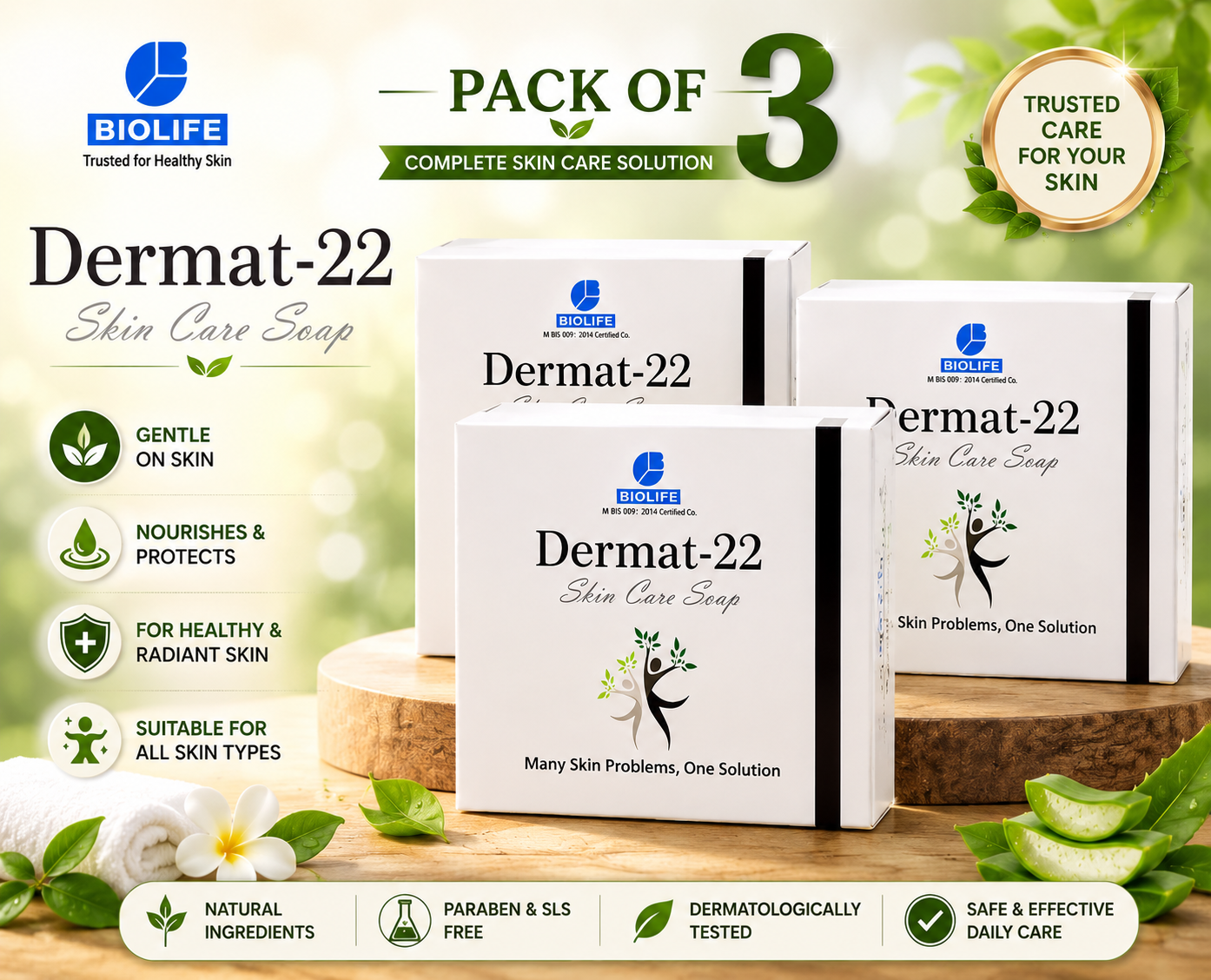 BIOLIFE Dermat-22 Skin Care Soap | Herbal Soap for Sensitive, Itchy or Dry Skin Support ( Pack Of 3 )