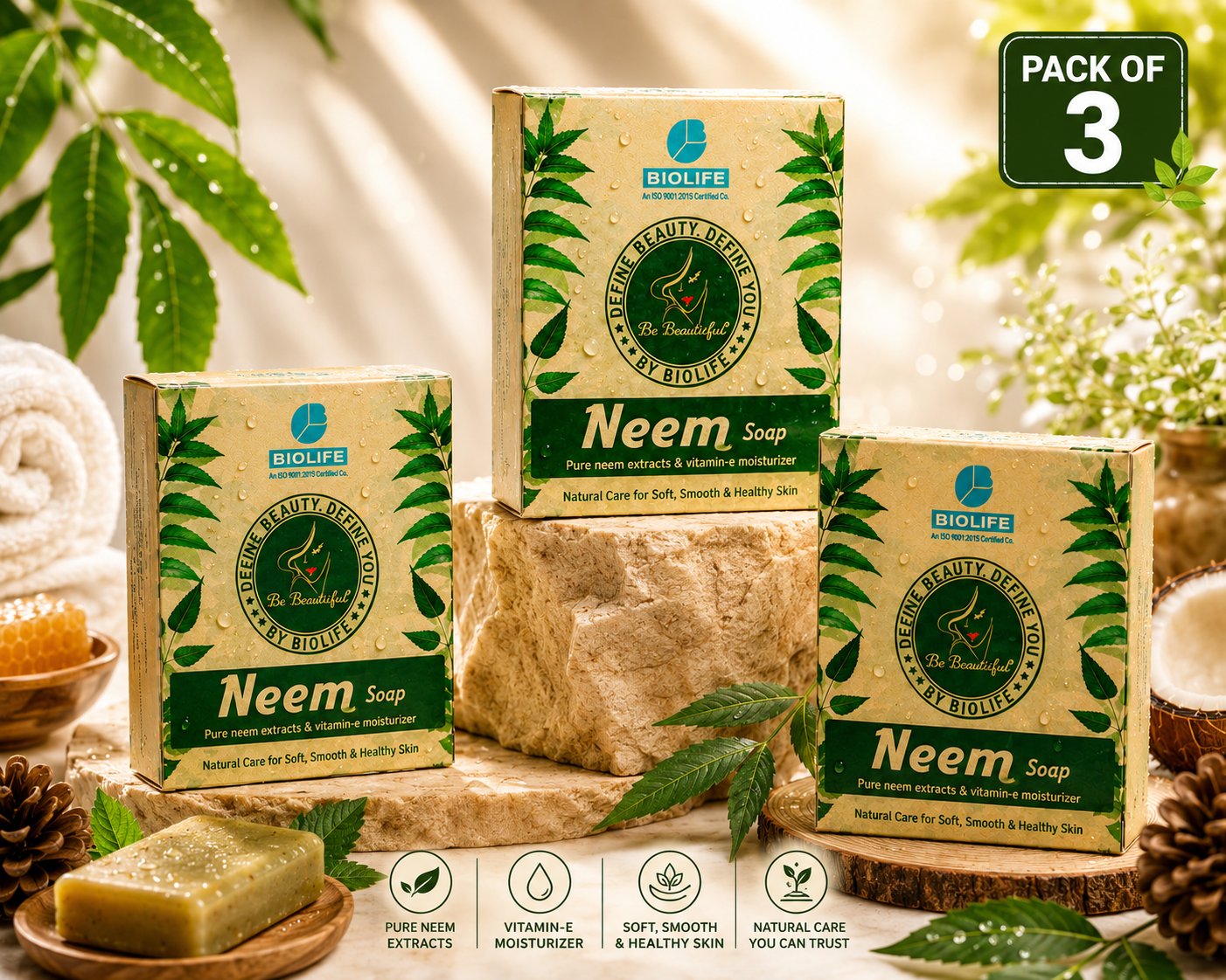 NEEM SOAP | Anti-septic and moisturizing cleansing bar75GM (Pack Of 3)
