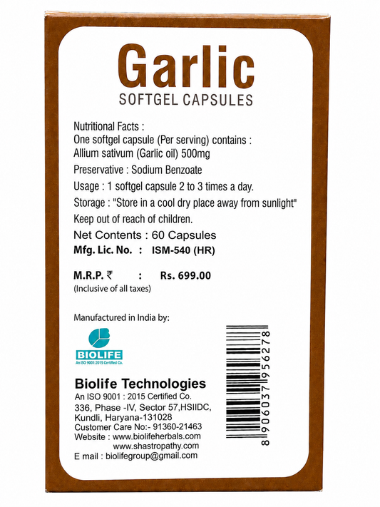Biolife Garlic Softgel Capsules | Blood Circulation Support | 60 Capsules
