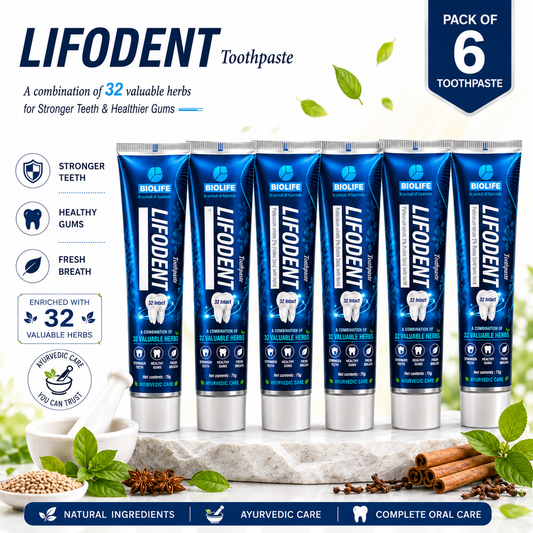 LIFODENT TOOTH PASTE | Fights Germs and Decay 75GM COMBO ( PACK OF 6 )