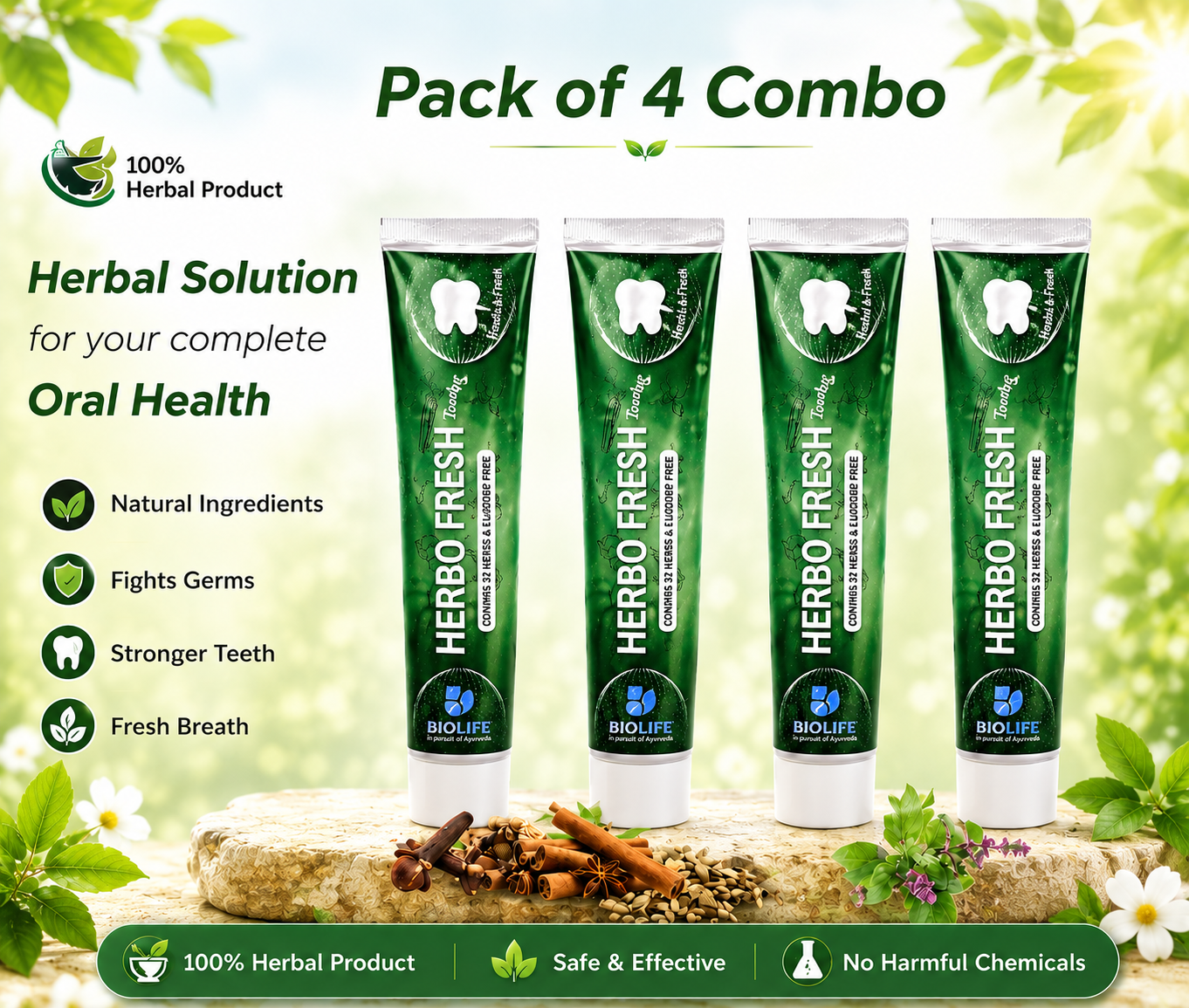 BIOLIFE- Herbofresh toothpaste COMBO (Pack of 4)