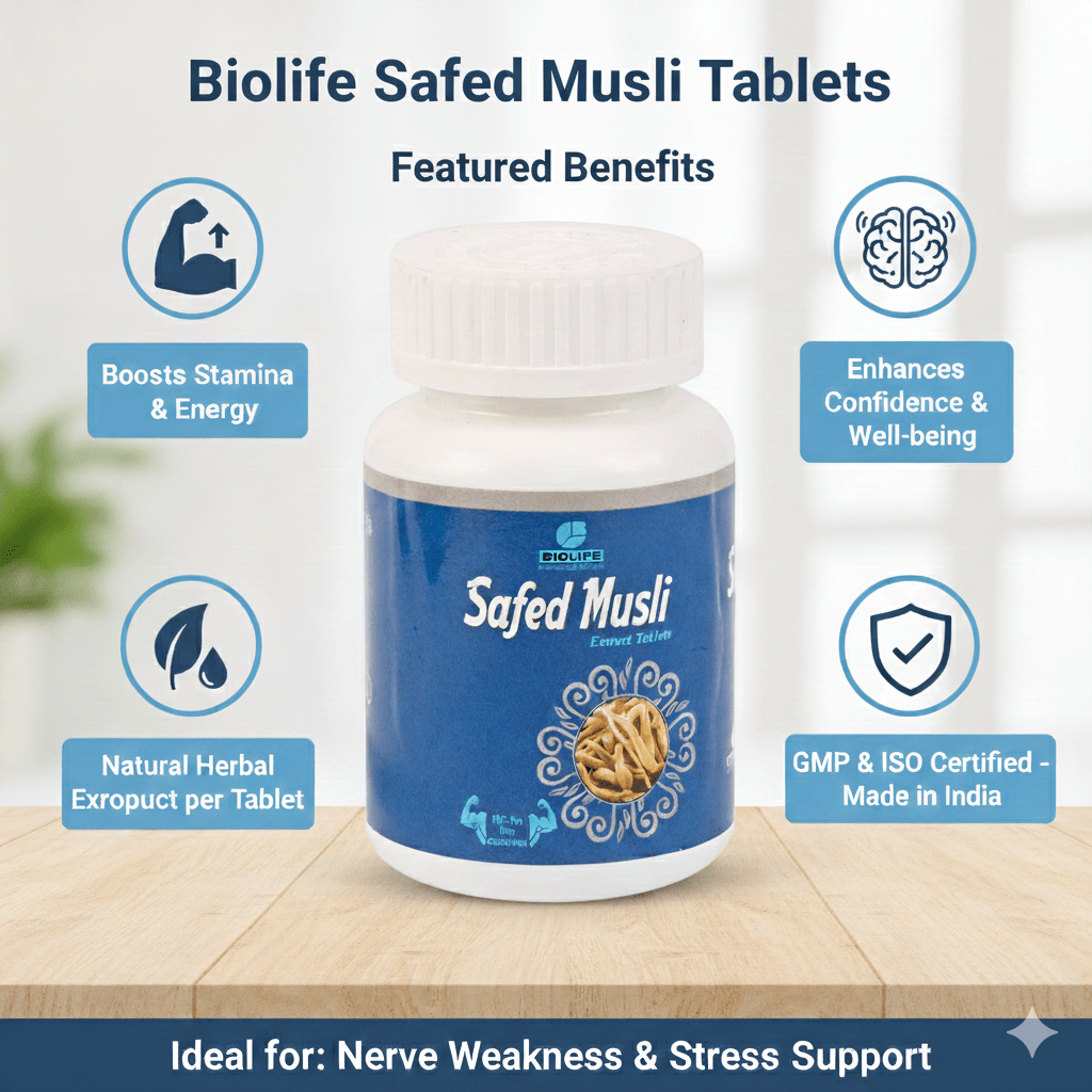SAFEDMUSLI EXT. TABLETS| Reduces Stress, Weakness & Enhance Sexual desire (1x60)