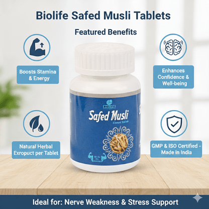 SAFEDMUSLI EXT. TABLETS| Reduces Stress, Weakness & Enhance Sexual desire (1x60)