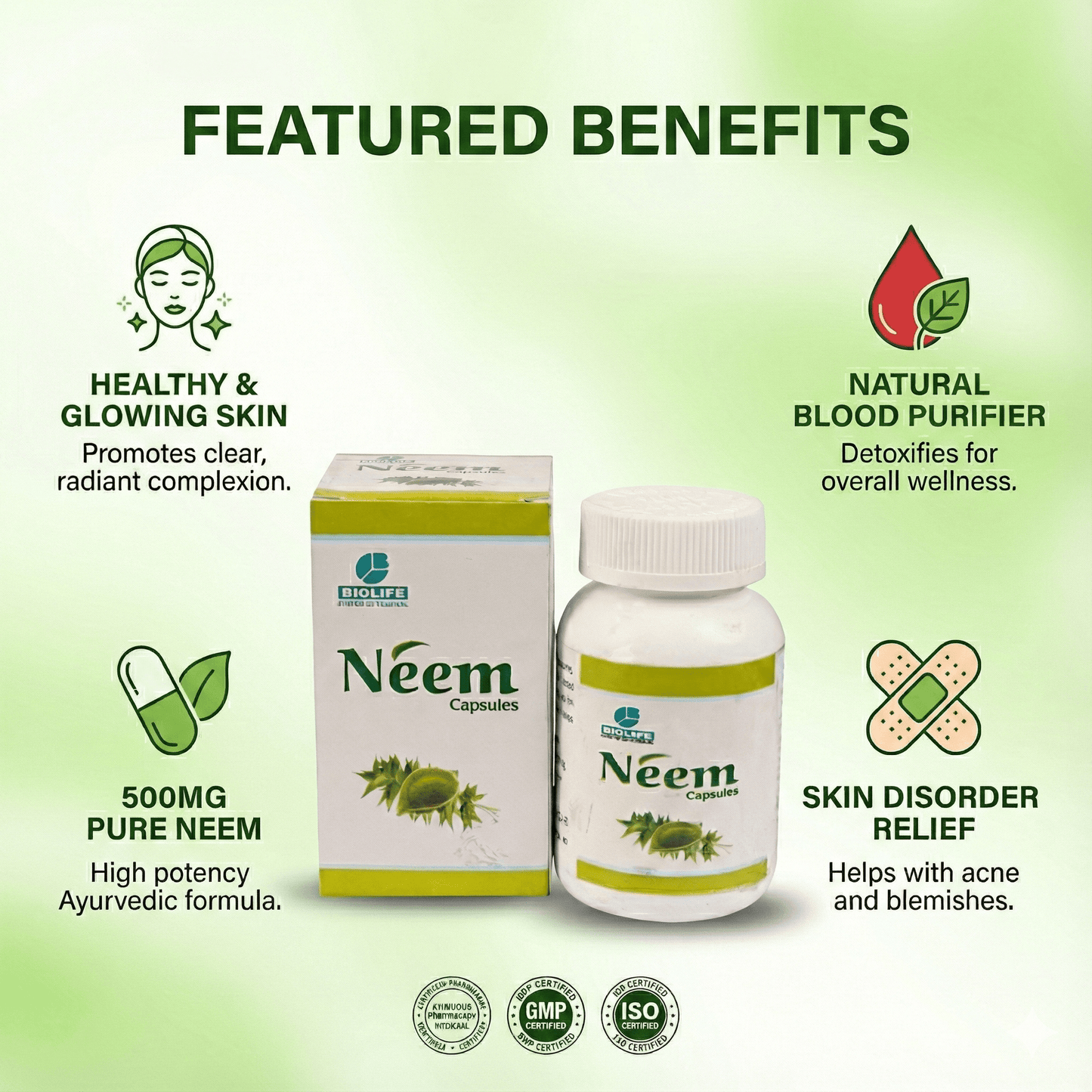 NEEM CAPSULES|  Improve Skin Health and Complexion (1x60)