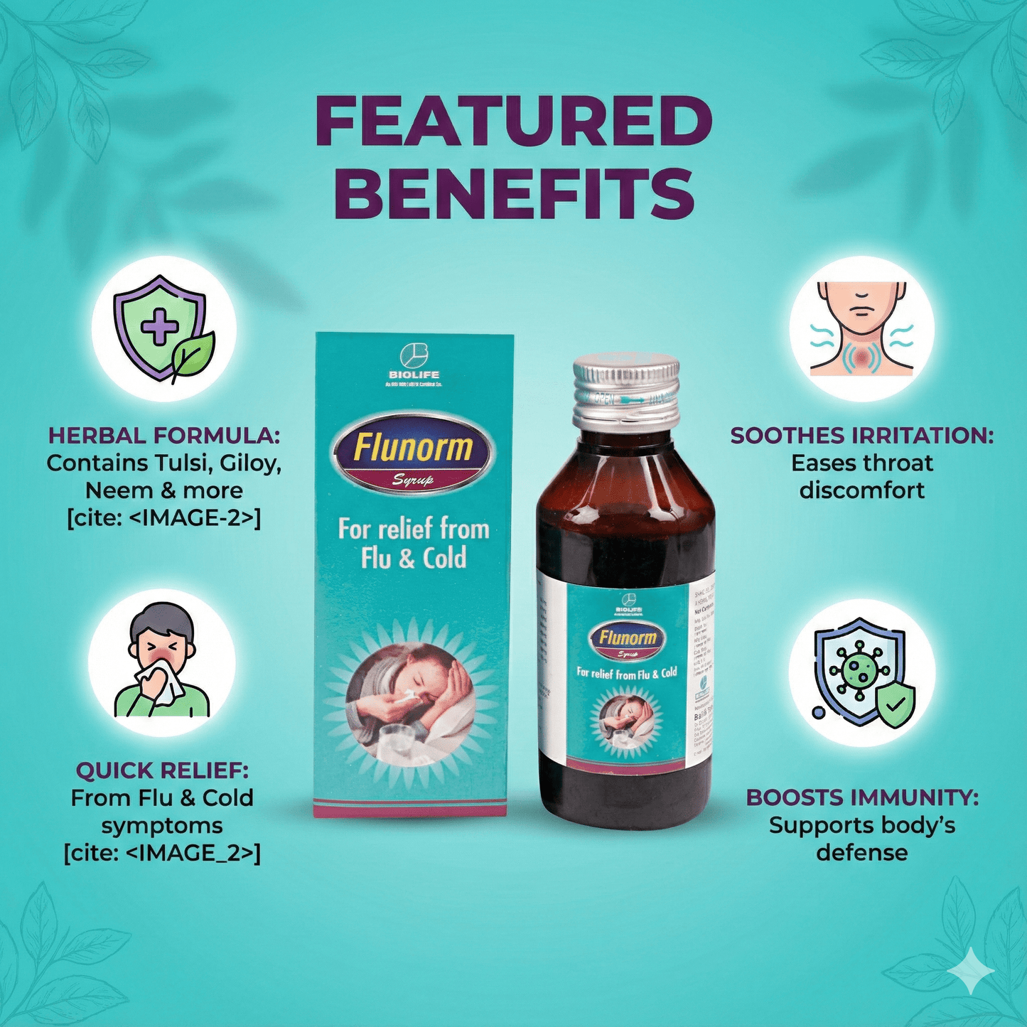 FLUNORM SYRUP| Quick and Natural comfort Shield Against Flu & Cold| 100ML