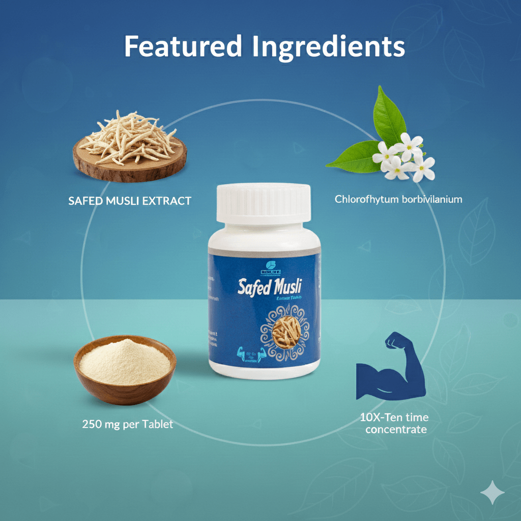 SAFEDMUSLI EXT. TABLETS| Reduces Stress, Weakness & Enhance Sexual desire (1x60)