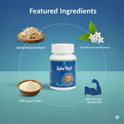 SAFEDMUSLI EXT. TABLETS| Reduces Stress, Weakness & Enhance Sexual desire (1x60)