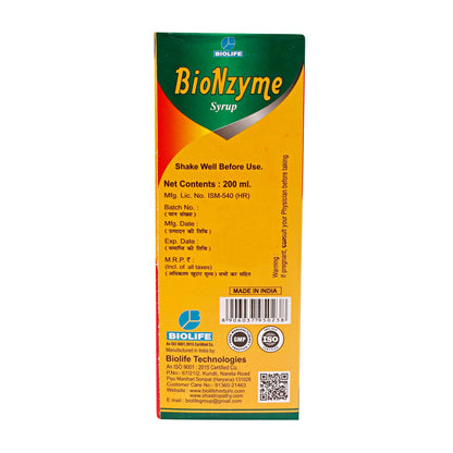 BIONZYME SYRUP| Useful For Indigestion & Overall Digestive Health| 200ML