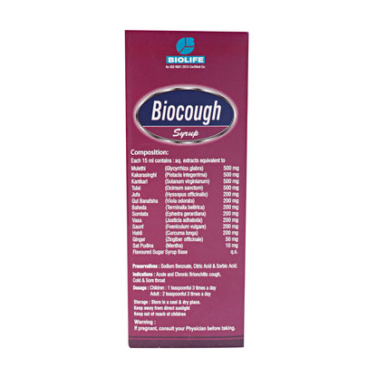 BIOCOUGH| Acute and Chronic Bronchitis Cough, Cold, Sore Throat (Cough Syrup)| 200ml