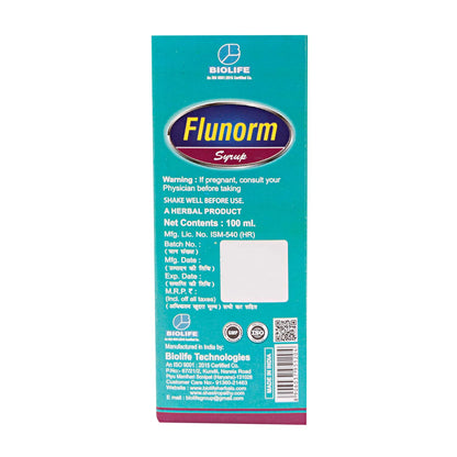 FLUNORM SYRUP| Quick and Natural comfort Shield Against Flu & Cold| 100ML
