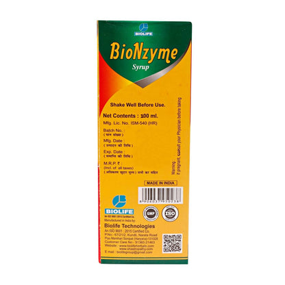 BIONZYME SYRUP| For Bloating, Indigestion & overall digestive health| 100ML