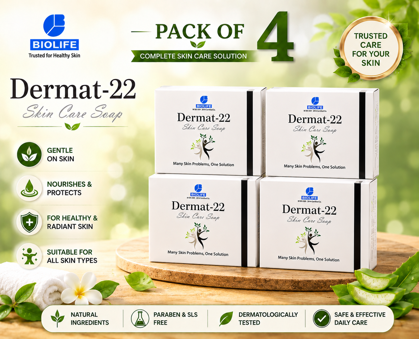 BIOLIFE Dermat-22 Skin Care Soap | Herbal Soap for Sensitive, Itchy or Dry Skin Support ( Pack Of 4 )