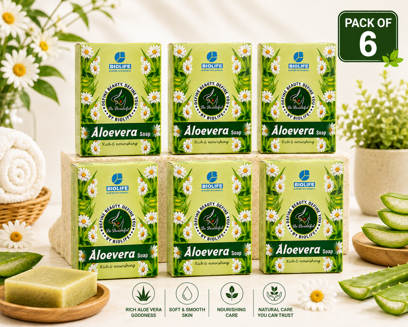 ALOEVERA SOAP | Provide rich nourishment to the skin 75GM (Pack of 6)