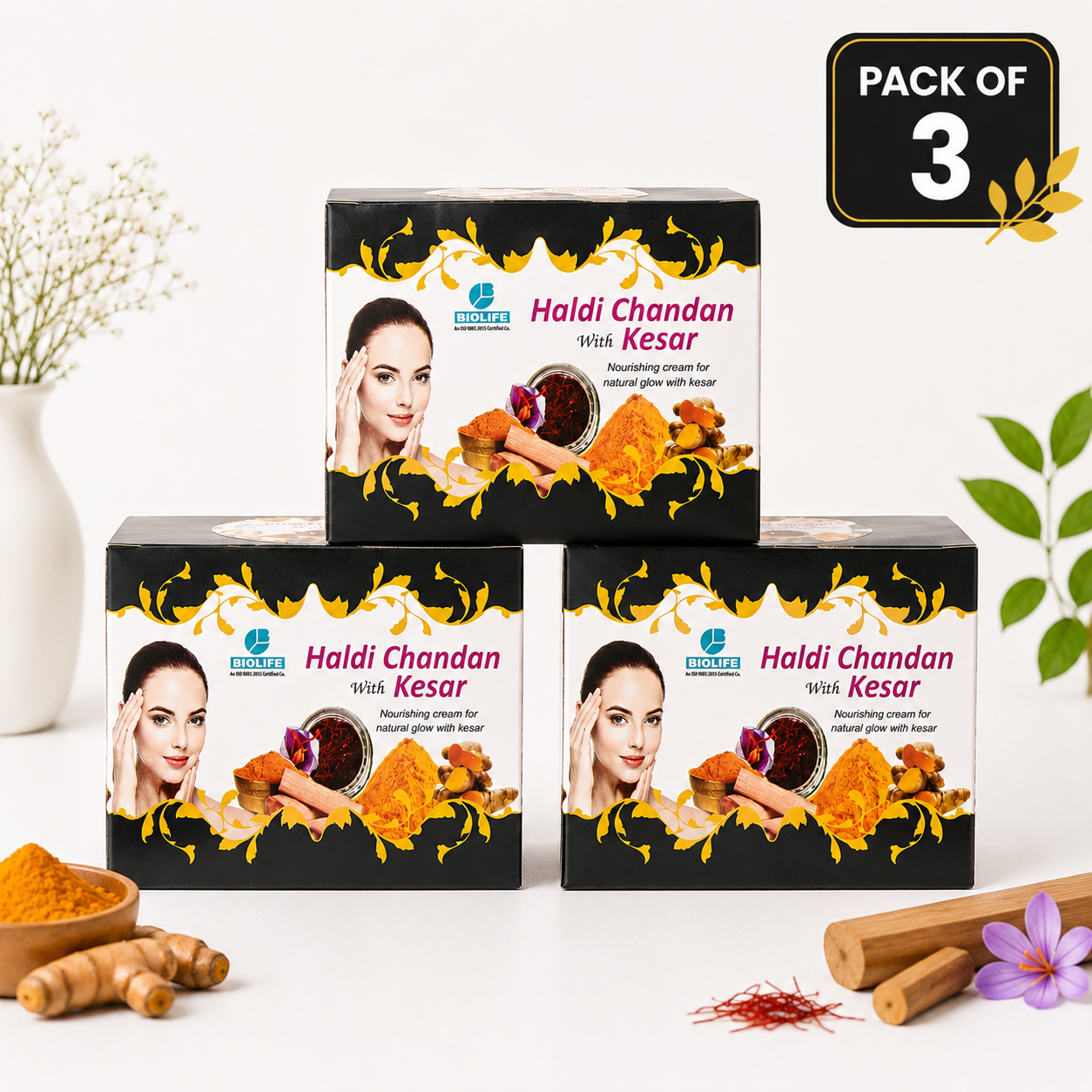 HALDI CHANDAN CREAM | Naturally glowing and fairer complexion 50GM (Pack of 3)