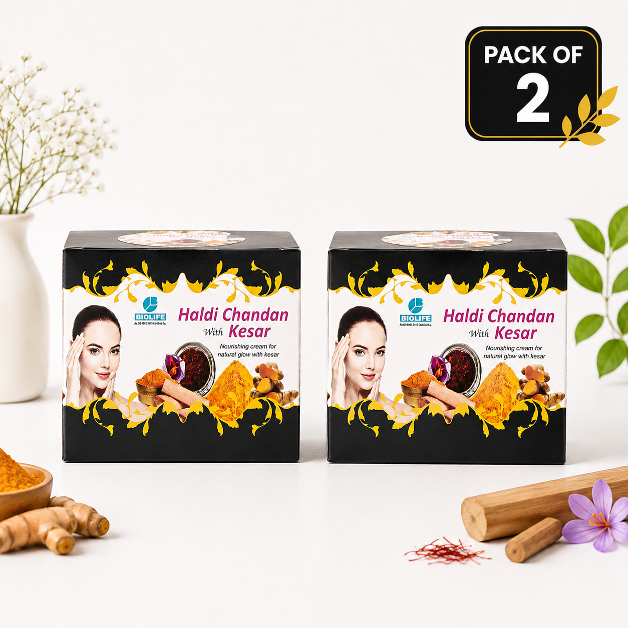 HALDI CHANDAN CREAM | Naturally glowing and fairer complexion 50GM (Pack of 2)